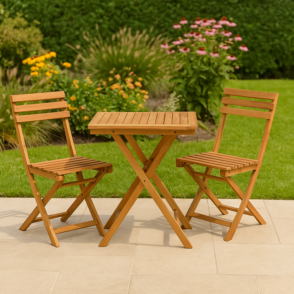 Cuenca Café Set – 2 Teakhouten Stoelen + Bistrotafeltje – Naturel